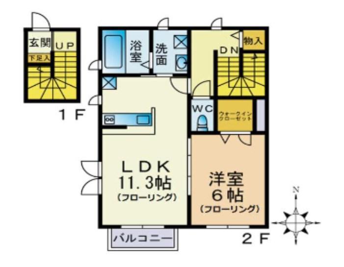 シャルマン B棟(1LDK/2階)の間取り写真
