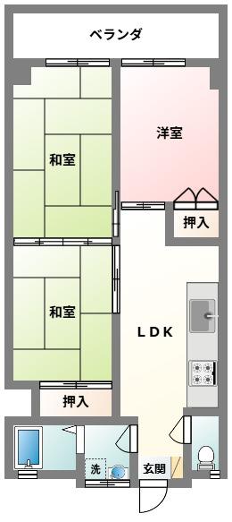 サンハイツ泊(3LDK/4階)の間取り写真