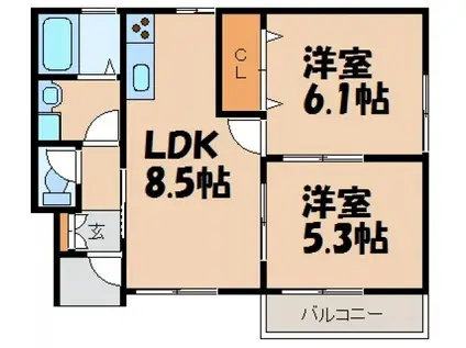 堀越マノワール 1F(2LDK/1階)の間取り写真