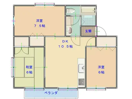 グリーンガーデン香美B(3LDK/2階)の間取り写真