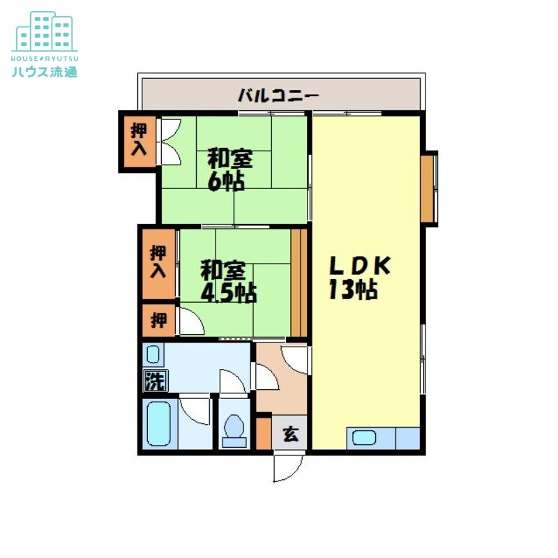 エステート虹が丘B棟(2LDK/2階)の間取り写真