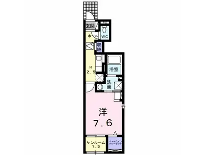 宮ノ丸トウロデン・2(1K/1階)の間取り写真