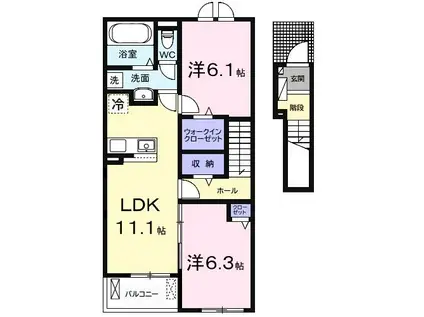 青木アパート1(2LDK/2階)の間取り写真