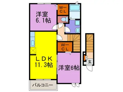 パレ ドゥールA・B・C・D(2LDK/2階)の間取り写真
