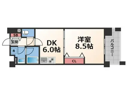 布施ハイライン(1DK/6階)の間取り写真