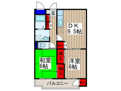 オークハイツ錦(2DK/1階)の間取り写真
