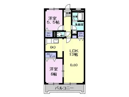 フロラシオンAI(2LDK/2階)の間取り写真