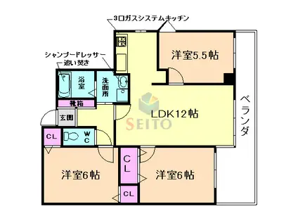 パヴィヨン豊中(3LDK/4階)の間取り写真