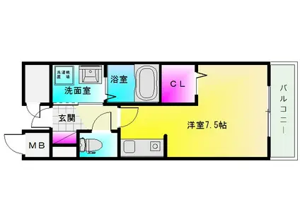 サウス高安(1K/3階)の間取り写真