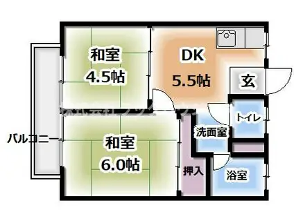 植栄ハイツ(2DK/1階)の間取り写真