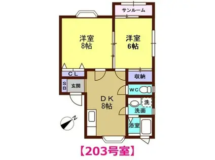 ヴェルジェ112(2DK/2階)の間取り写真