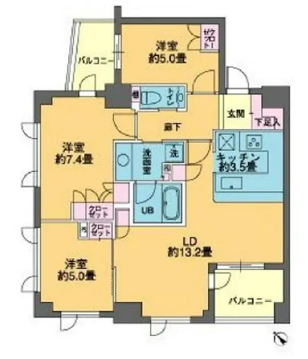 カスタリア若林公園 3階階 間取り