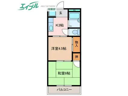 コーポあらたけ B棟(2K/2階)の間取り写真