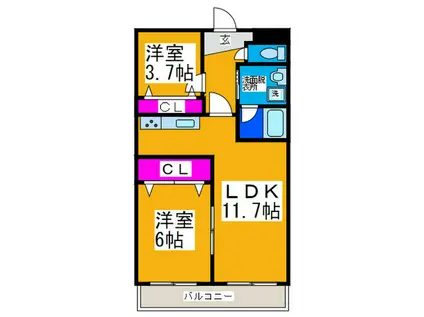 パークサイド浅尾(2LDK/2階)の間取り写真