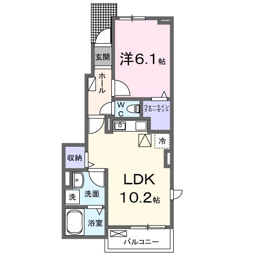 ウィズ・テール南彦根1号館(1LDK/1階)の間取り写真