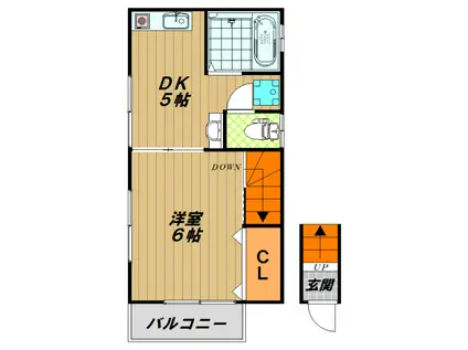 ミントハイツI(1DK/2階)の間取り写真