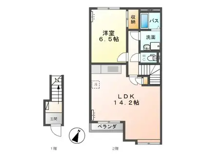 ブレス・コート(1LDK/2階)の間取り写真