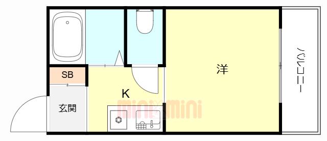 ロイヤルプラザ西宮(ワンルーム/1階)の間取り写真