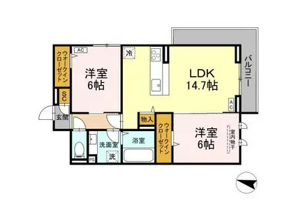 グリシーナヴァッレ(2LDK/2階)の間取り写真