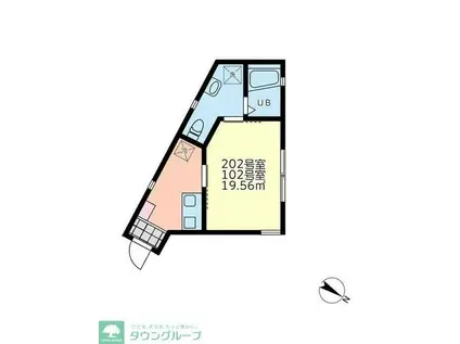 モンステラ羽沢(1K/2階)の間取り写真