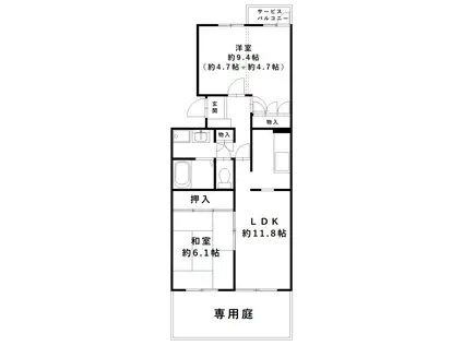 グリーンヒル小金台(2LDK/1階)の間取り写真