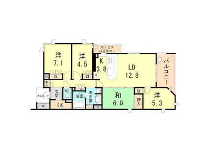 ジークレフ夙川フラット(4LDK/4階)の間取り写真