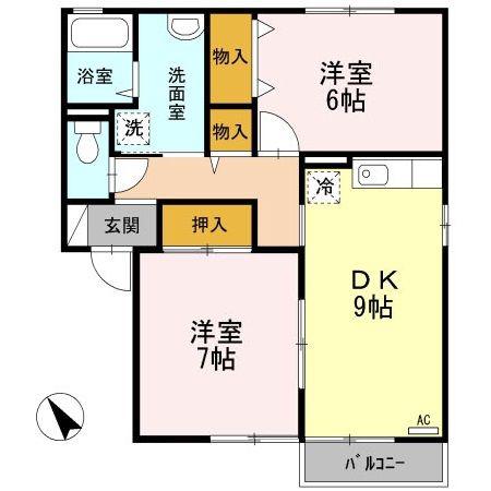 セジュールくらまB棟(2DK/1階)の間取り写真