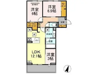 リシェスみのり台 A・B・C B棟(3LDK/2階)の間取り写真