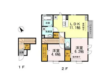 ミール・シーヴォン(2LDK/2階)の間取り写真