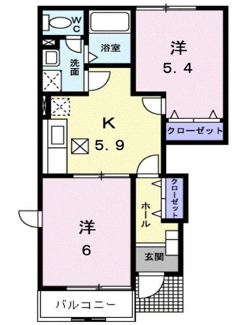 ベルオーブメゾンB(2K/1階)の間取り写真
