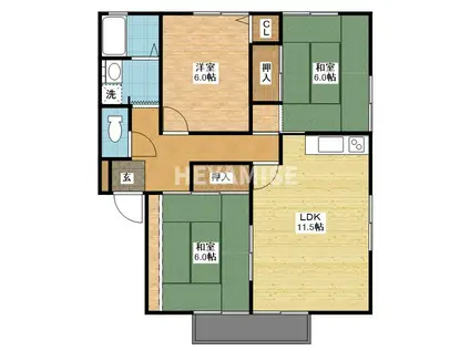 ハイカムールはたぐちB(3LDK/1階)の間取り写真