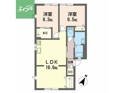 ヴィレスト楓(2LDK/1階)の間取り写真