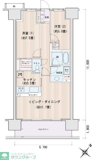 エスティメゾン豊洲レジデンスC棟(2LDK/9階)の間取り写真