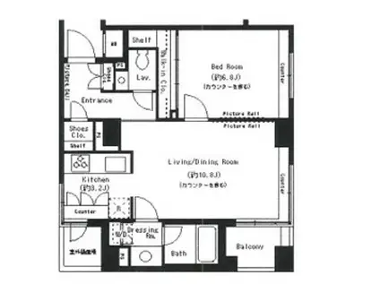 パークアクシス溜池山王(1LDK/3階)の間取り写真