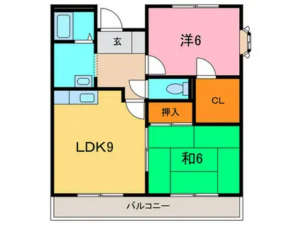 ウィンディヒルズ宝塚(2LDK/2階)の間取り写真