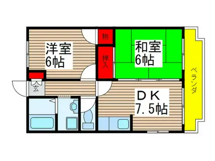 MIKIRESIDENCE(2DK/2階)の間取り写真