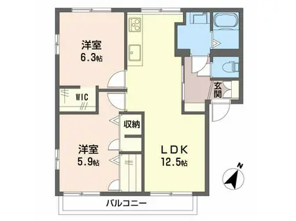 フレグランスアイデイル A棟(2LDK/1階)の間取り写真