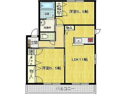 ロベリアA棟(2LDK/2階)の間取り写真