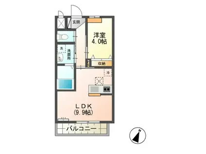 ウエスト VALLEY MOTO II(1LDK/1階)の間取り写真