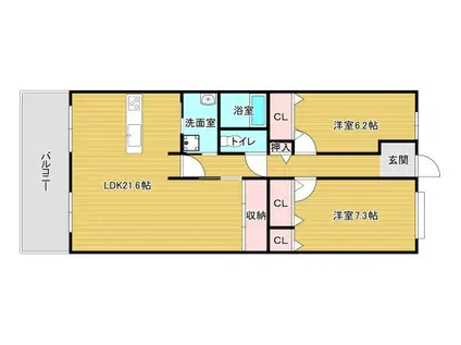 南海サウスヒルズ松ヶ丘(2LDK/5階)の間取り写真