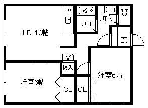 エーコーラフォーレA(2LDK/2階)の間取り写真