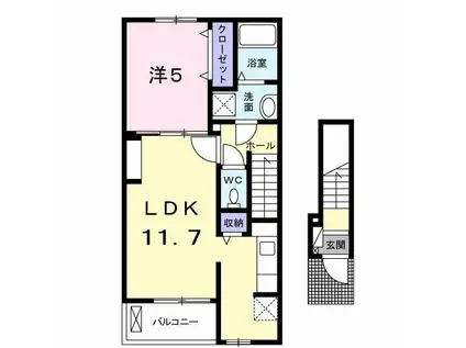 ダウン タウンB(1LDK/2階)の間取り写真