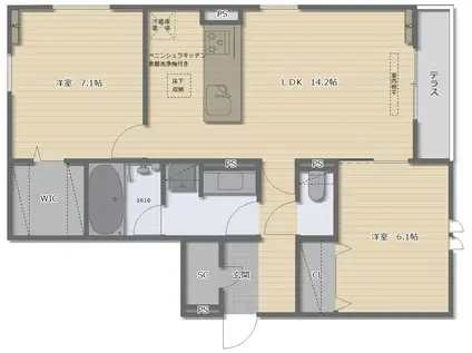 VIEVLE阿倍野播磨町(2LDK/1階)の間取り写真