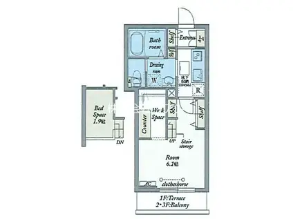 GLANZ大師前(1K/2階)の間取り写真