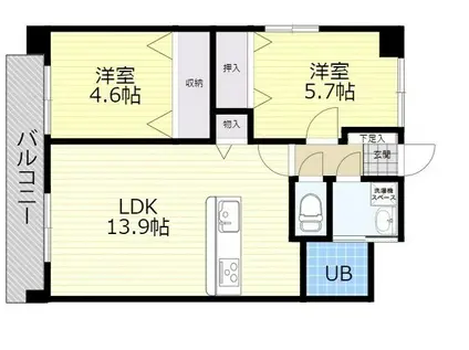 フローラ王子西(2LDK/3階)の間取り写真