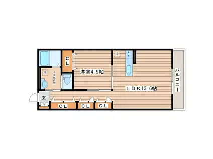 レトアオーク(1LDK/1階)の間取り写真
