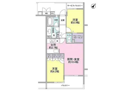ホーフ横浜旭ヶ丘(2LDK/3階)の間取り写真