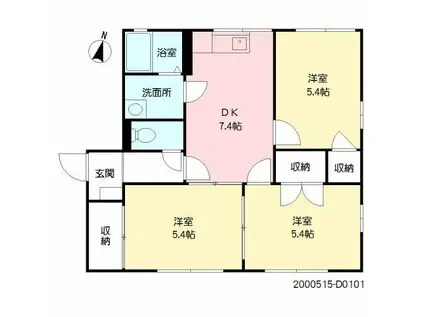 パークサイド高取D(3DK/1階)の間取り写真