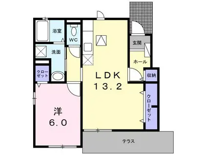 ピース ガーデンB棟(1LDK/1階)の間取り写真