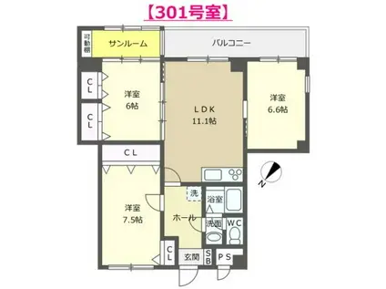 プレイヤード(3LDK/3階)の間取り写真